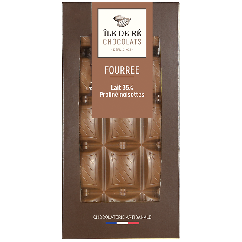 Tablette de chocolat au lait fourrée praliné – Île de Ré Chocolats